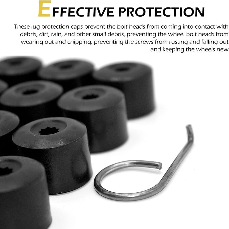 Zikefest 20PCS Car Wheel Lug Nut Covers, 17mm Tire Bolt Caps Compatible with VW, Jetta, Beetle, Passat, GTI, CC, Black Lug Nut Cap with Removal Tool - Image 3